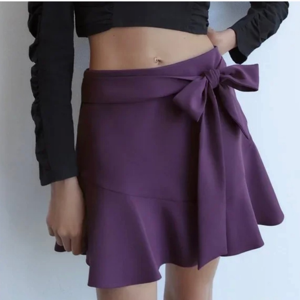 zara purple tie skirt